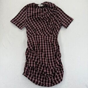 Isabel‎ Etoile Marant Oria Plaid Ruched Dress Black Red White Size 38